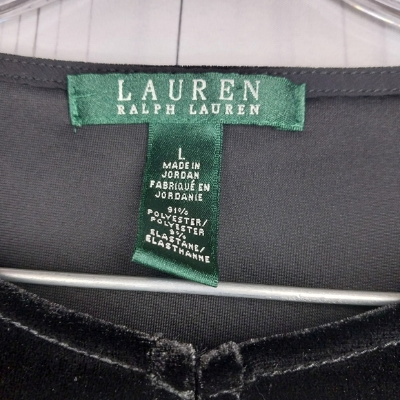 Lauren Ralph Lauren Tunic Velvet Top Black Stretch Keyhole Droptail Size L - Picture 4 of 12